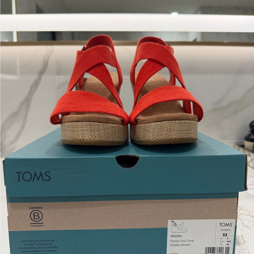 TOMS Alondra Wedge Sandal Flame Slubby Woven size 11 - Picture 3 of 7